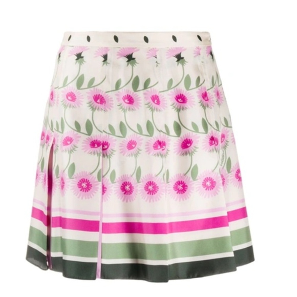 VALENTINO Silk Daisy Degrade Pleated Skirt In Pink As seen on TV